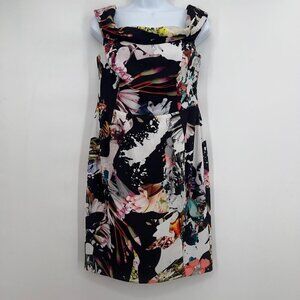 Black Halo Floral Print Draped Neck Sheath Dress Size 10